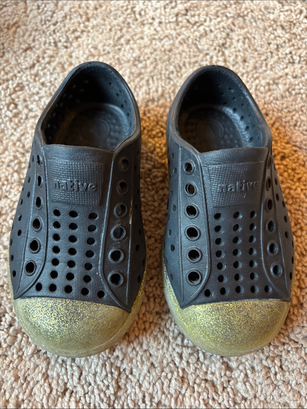 Native Shoes Kids Slip-On Water Shoes in Black with Gold Toe